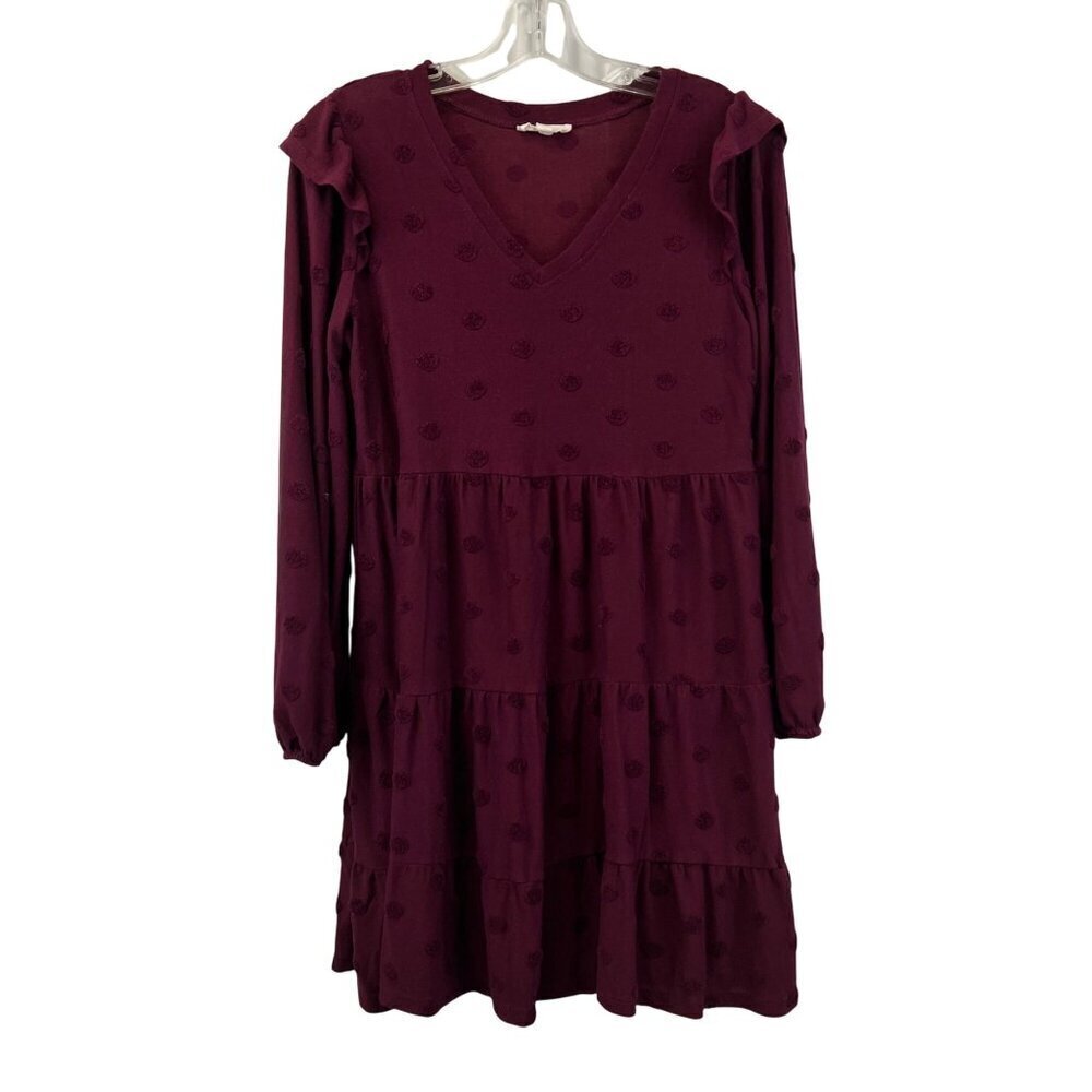 Blu Pepper Women’s Polka Dot Dress A-Line V-Neck Maroon Size Small